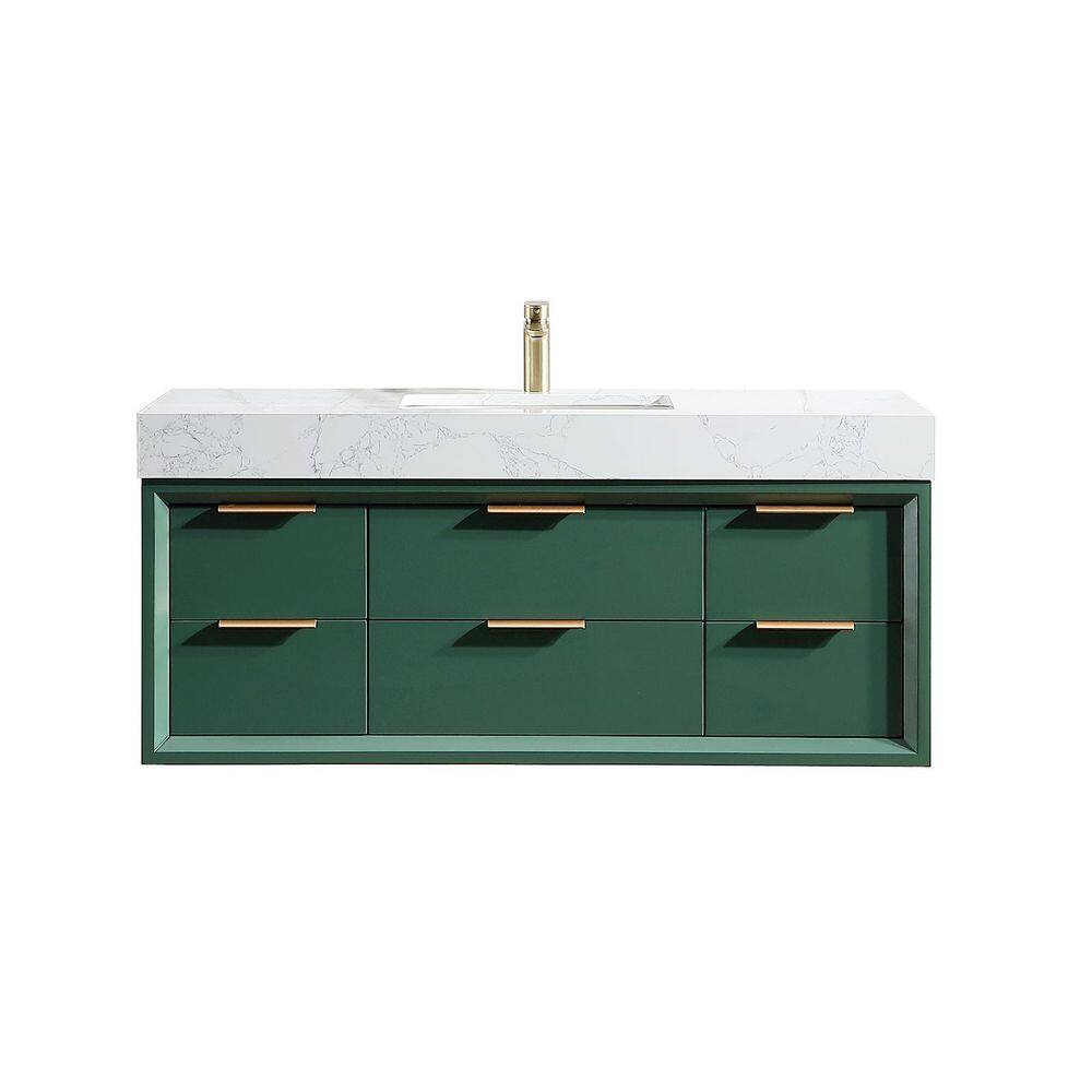 Wenlorin 48 in. Single Sink Floating Green Bath Vanity with White Engineered Marble Top Pre-Assembled price history on PriceWatchPro