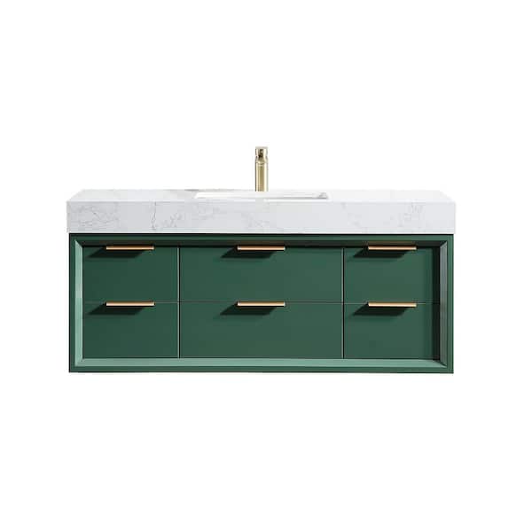 Wenlorin 48 in. Single Sink Floating Green Bath Vanity with White Engineered Marble Top Pre-Assembled