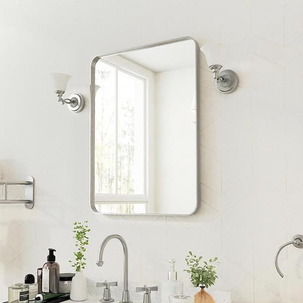 TOOLKISS 22 in. W x 30 in. H Rectangular Aluminum Framed Wall Bathroom Vanity Mirror in Silver