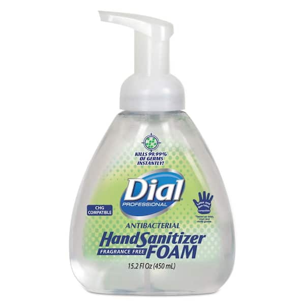 Dial Professional 15.2 oz. Antibacterial Foam Hand Sanitizer, Pump Bottle, Fragrance-Free, 4/Carton