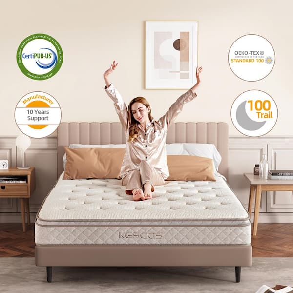 Kescas 12 in. Medium Hybrid Memory Foam Innerspring Euro Top Queen Mattress HDHK KTB12Q The Home Depot