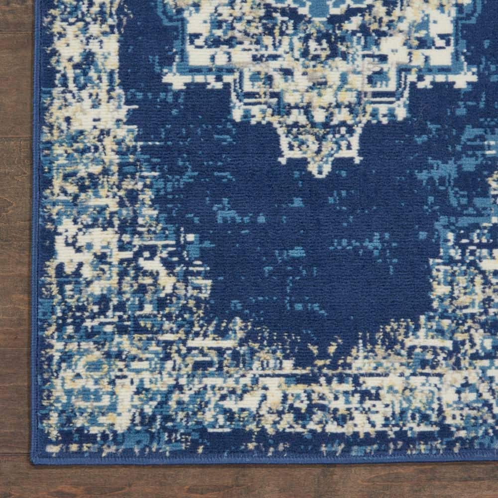 Navy Blue Medallion Tufted Synthetic Area Rug 2' x 4'