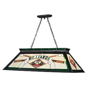 Tiffany Billiard 4-Light Matte Black Billiard Light with Green Tiffany Shade with No Bulbs Included