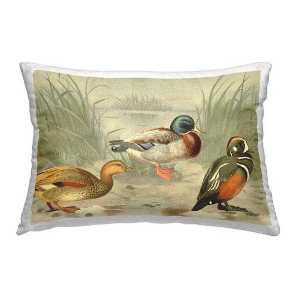 Stupell Industries Ducks and Pond Nature Green Print Polyester 14 in. x 20 in. Throw Pillow