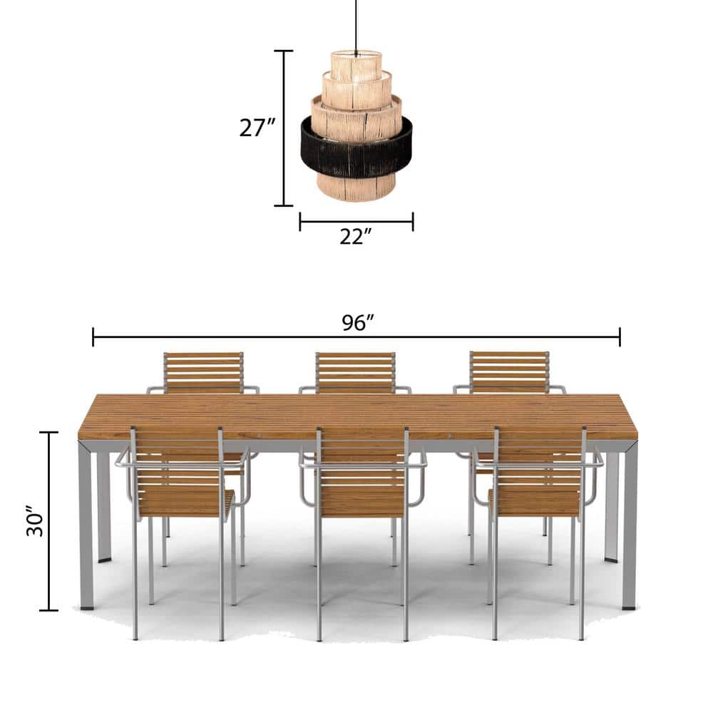Tiered Natural and Black Jute Drum Pendant Light