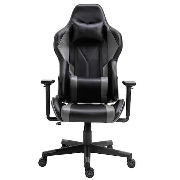 Clihome High Back Recliner Gray PU Faux Leather Gaming Chair with Headrest Lumbar Support