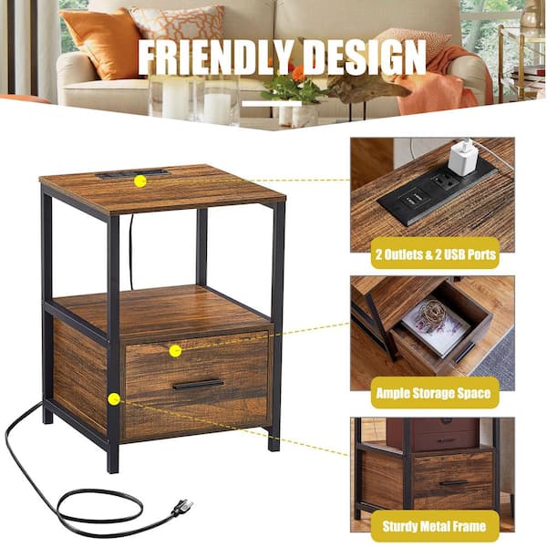 VECELO Nightstands X-Design Side End Table Night Stand Storage Shelf with  Drawer 11.8Wx 15.8L x 21.7H Retro Brown，2 PCS KHD-DC-NS01-BROWN-A2 - The  Home Depot