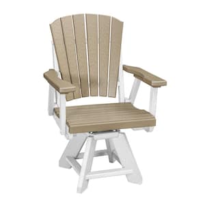 Adirondack Series White Frame Swivel High Density Resin Outdoor Dining Chair in Weatherwood Seat (Set of 1)
