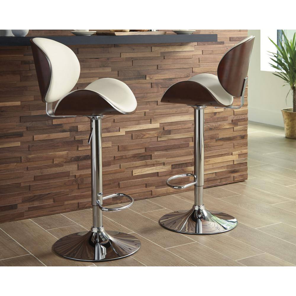 Adjustable Height Swivel Bar Stool in Brown & Bone White