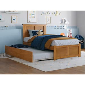 Madison Light Toffee Natural Bronze Solid Wood Frame Twin Platform Bed with Footboard and Twin Trundle