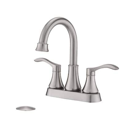 4 in. Centerset 2-Handle High Arc Bathroom Faucet with Pop-Up Drain Included in Brushed Nickel