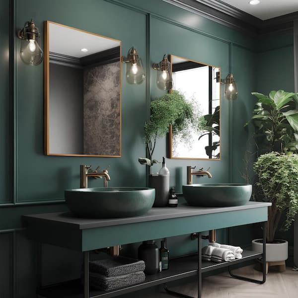 Wall Set of 2 Aluminum Slim Frame Bathroom Mirrors Gold 24 in. W x 36 in. H Straight Corner Rectangles