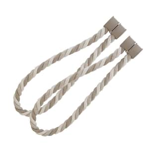 24.8 in. Magnetic Braided Cord Curtain Tiebacks Cotton Woven in Beige/Off White (2-Set)