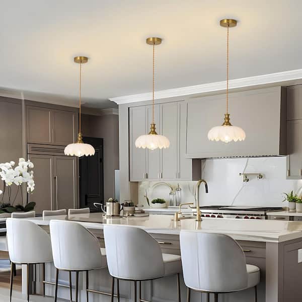 Jasslynn 60W White Glass Modern Pendant Light with Thickened Shade for Kitchen Bedroom and Dining Room