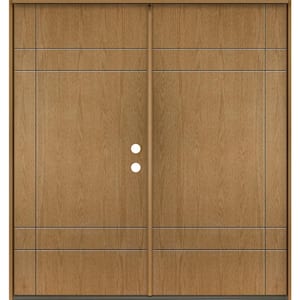SUMMIT Modern 72 in. x 80 in. Left-Active/Inswing 10-Grid Solid Panel Bourbon Stain Double Fiberglass Prehung Front Door