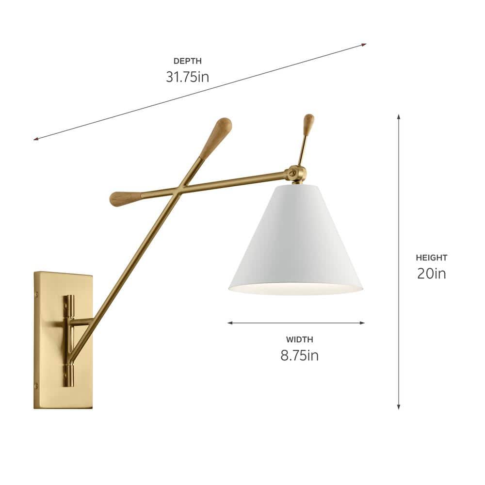 Champagne Gold Swing Arm Wall Sconce with Natural Maple Accents