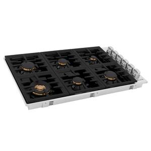 36" Drop-In Gas Stovetop with 6-Gas Brass Burners and Black Porcelain Top (RC-BR-36-PBT)