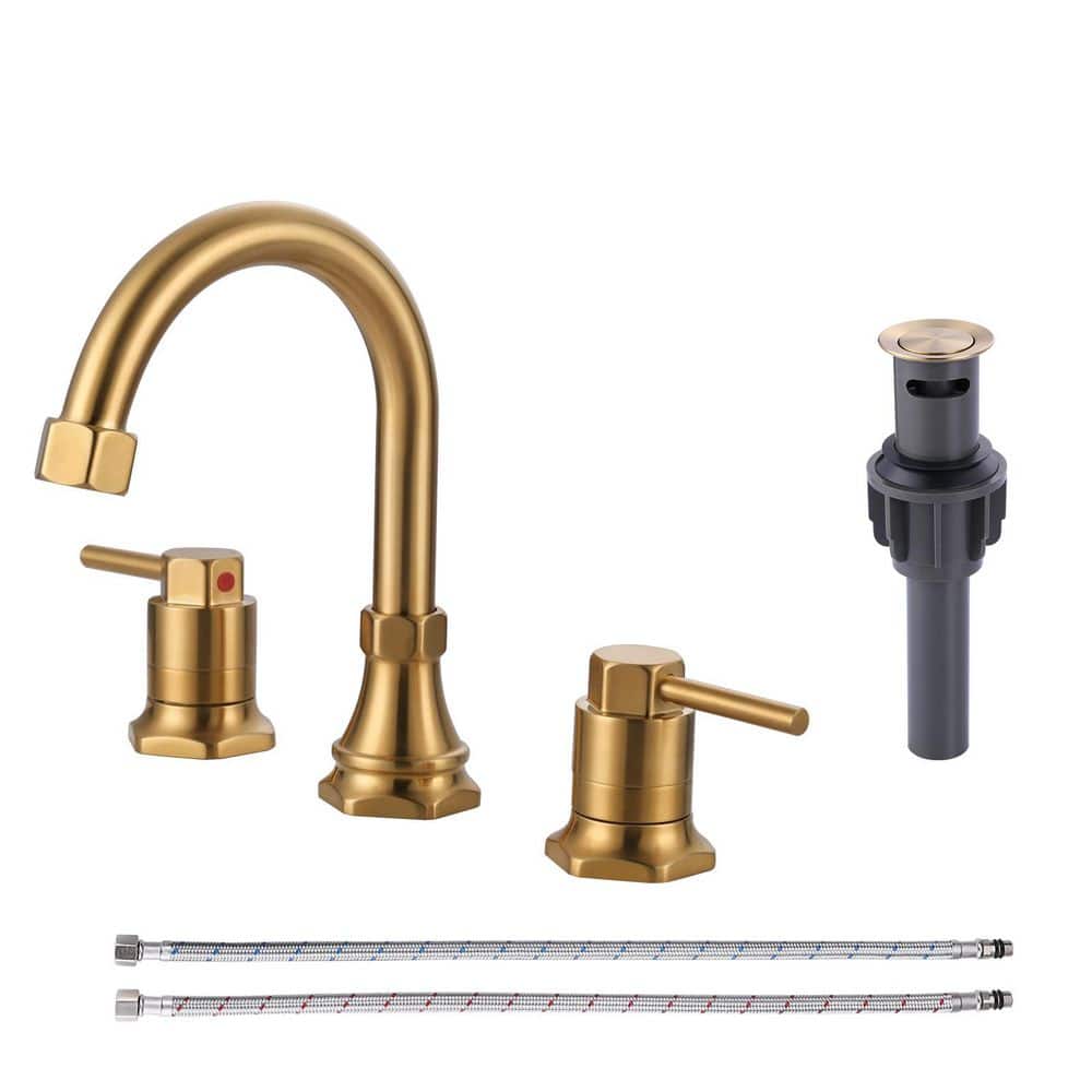 8 in. Widespread Double Handle Bathroom Faucet with Drain Kit Included and Supply Line in Brushed Gold price history on PriceWatchPro