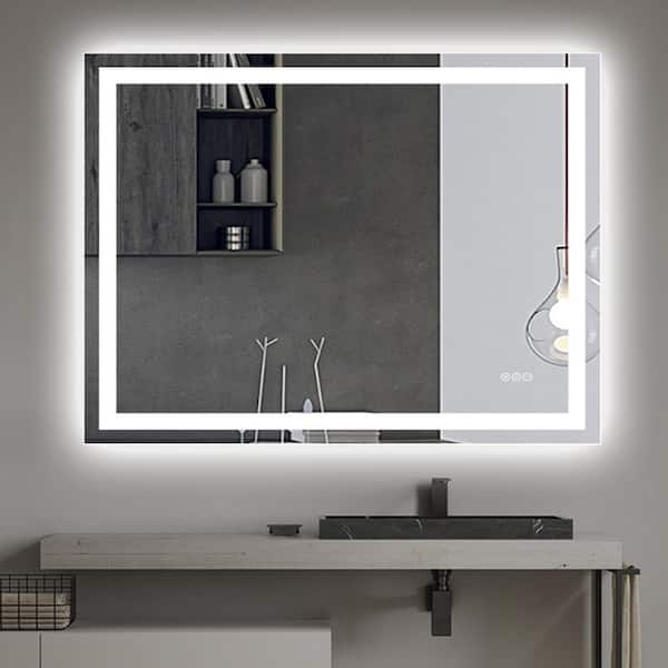 ES-DIY 48 in. W x 36 in. H Large Frameless Rectangular Anti-Fog Wall Bathroom Vanity Mirror in Silver
