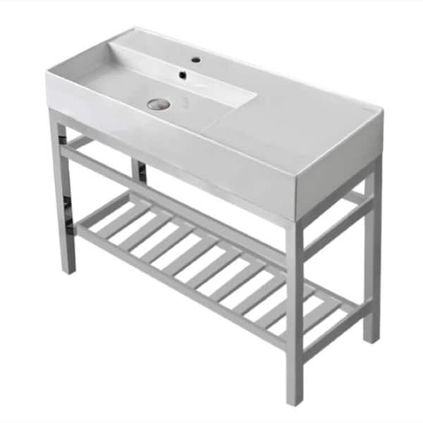Nameeks Teorema 2-Ceramic Console Sink Basin in White with Chrome Legs