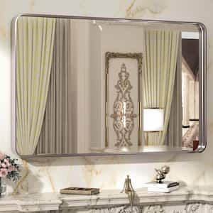 40 in. W x 30 in. H Rectangular Aluminum Framed Wall Mount Bathroom Vanity Mirror in Silver