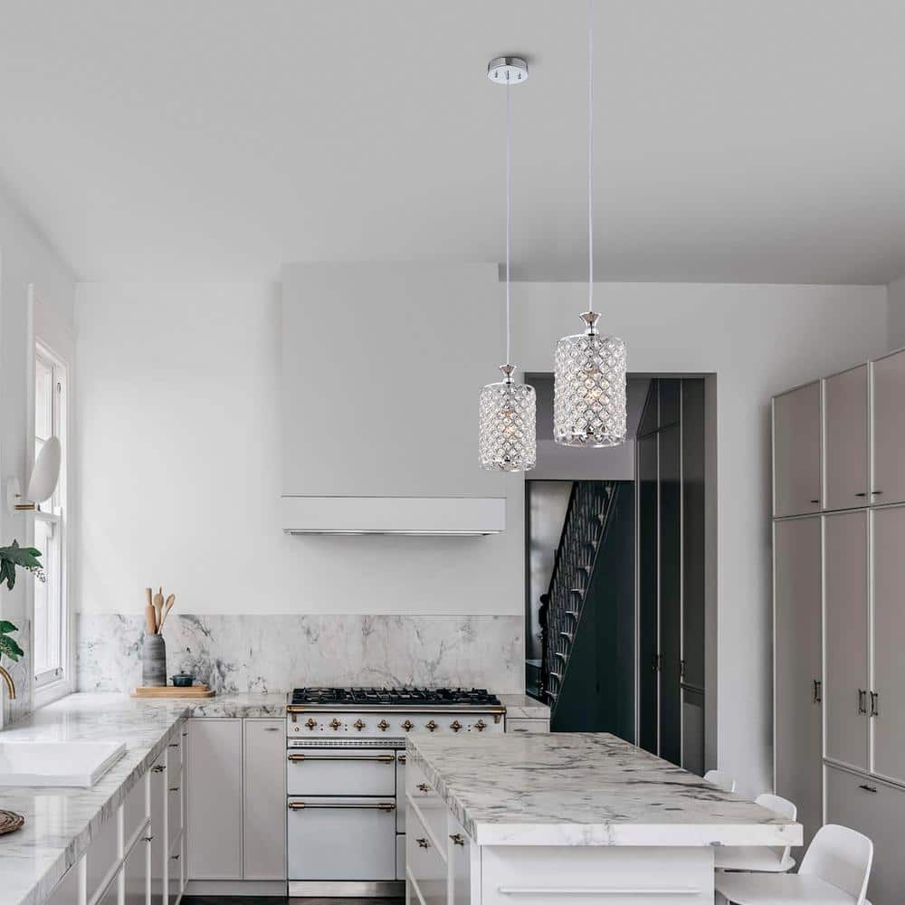 Chrome Crystal Beaded Mini Drum Pendant Light
