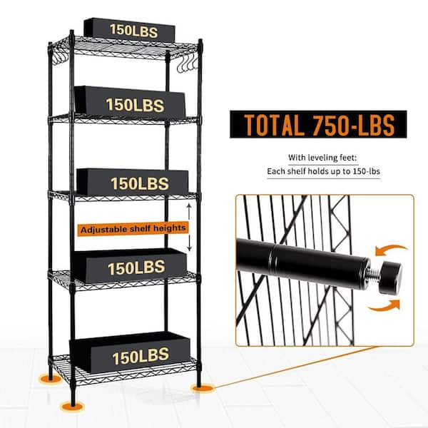 Metal Wire Storage Shelves, 5 Tier Storage Shelves Heavy Duty Storage  Shelves for Garage, Cube Storage Shelves for Kitchen, Carbon Steel Storage  Rack