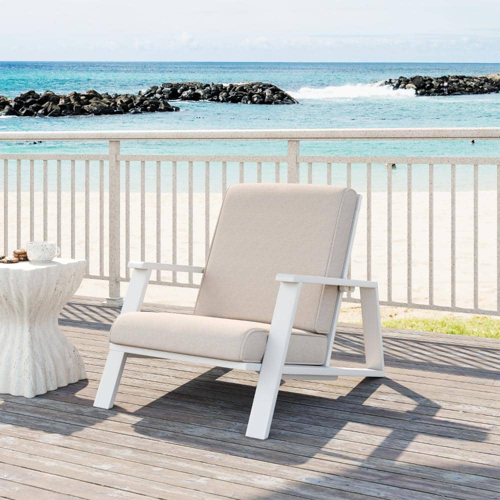 Patio Lounge Chair with Beige Cushion & White Acacia Frame price history on PriceWatchPro