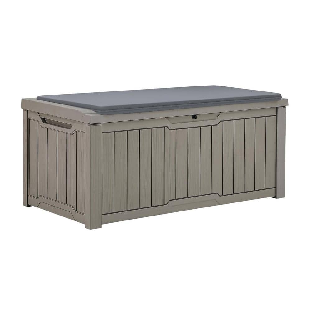 120 Gal. Taupe Outdoor Deck Box with Cushion Waterproof, Lockable