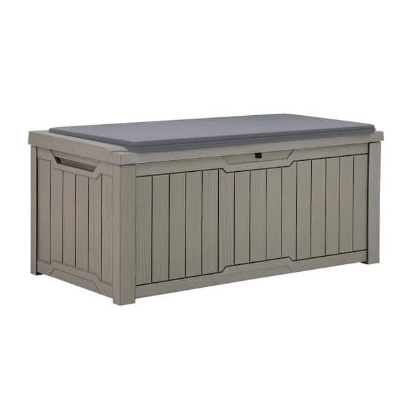 Unbranded 120 Gal. Taupe Outdoor Deck Box with Cushion Waterproof, Lockable