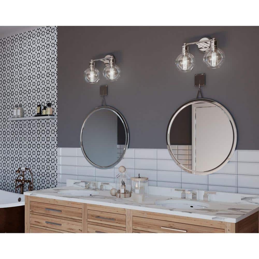 Hansford Coastal Polished Nickel 2-Light Bath Vanity with Clear Glass