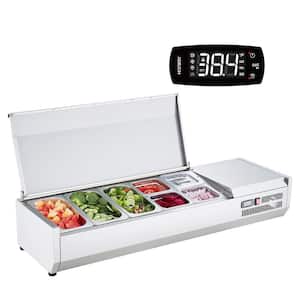 Refrigerated Condiment Prep Station 140 Watt Countertop with 3 1/3 Pans & 4 1/6 Pans, 304 Stainless Body and PC Lid