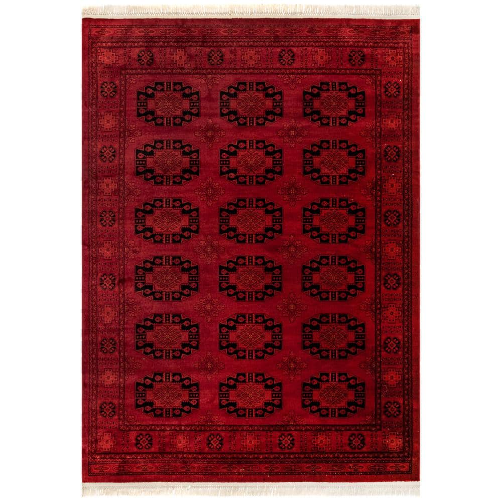 Red 5' x 7' Synthetic Traditional Motif Area Rug