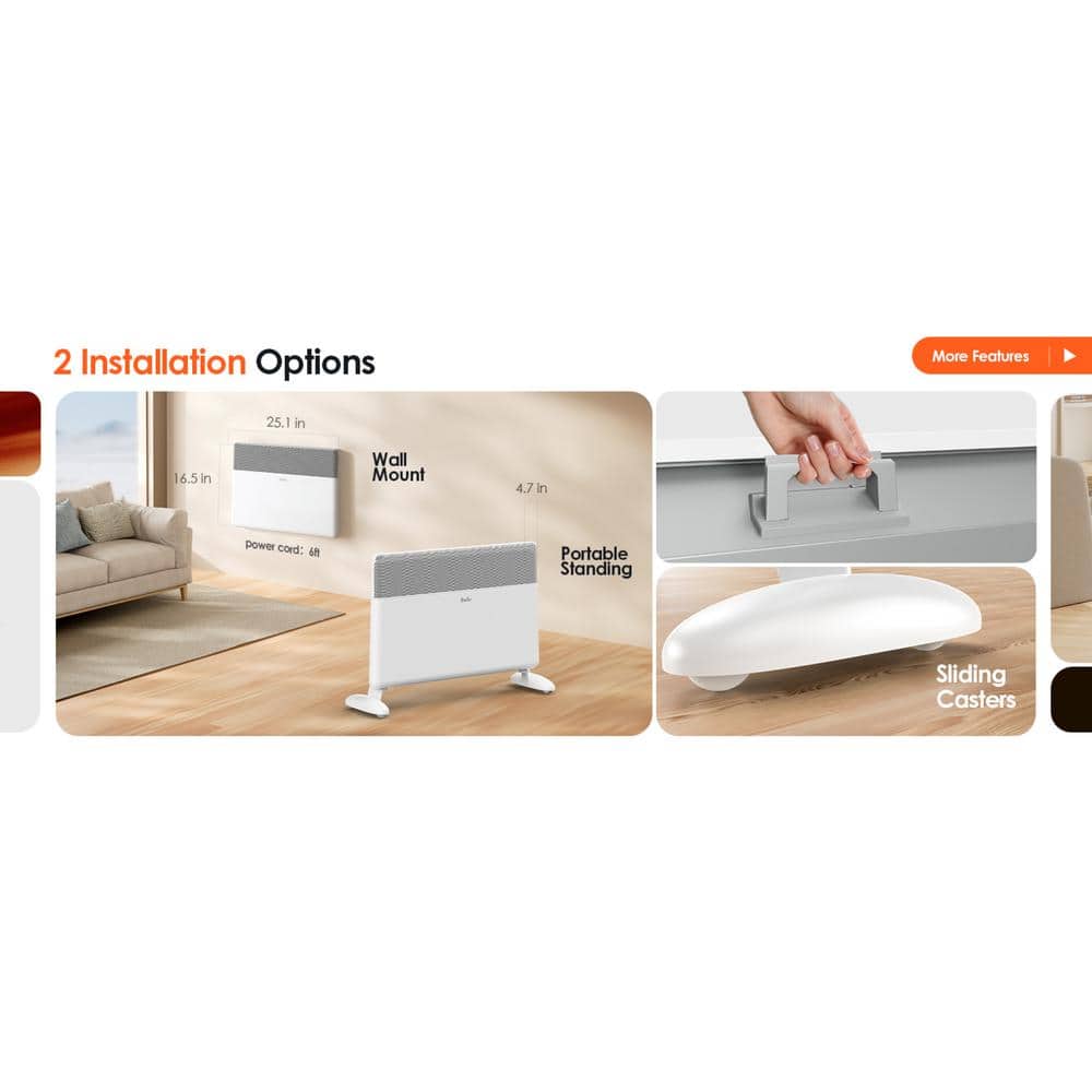 White Electric Convection Panel Heater with Thermostat and Remote