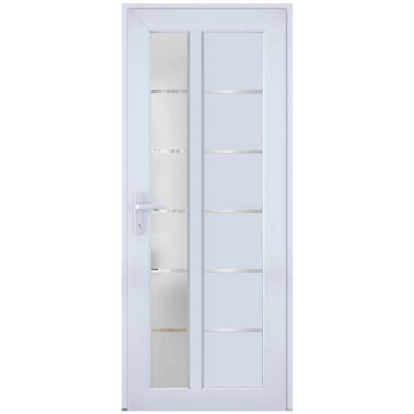 8088 36 in. W.  x 80 in. Right-hand/Inswing Frosted Glass White Silk Metal-Plastic Steel Prehung Front Door Hardware