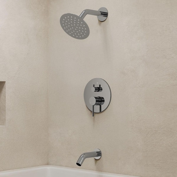 Single Handle 6 in. Wall Mount 1-Spray Tub and Shower Faucet 2.5 GPM in Polish Chrome Valve Included