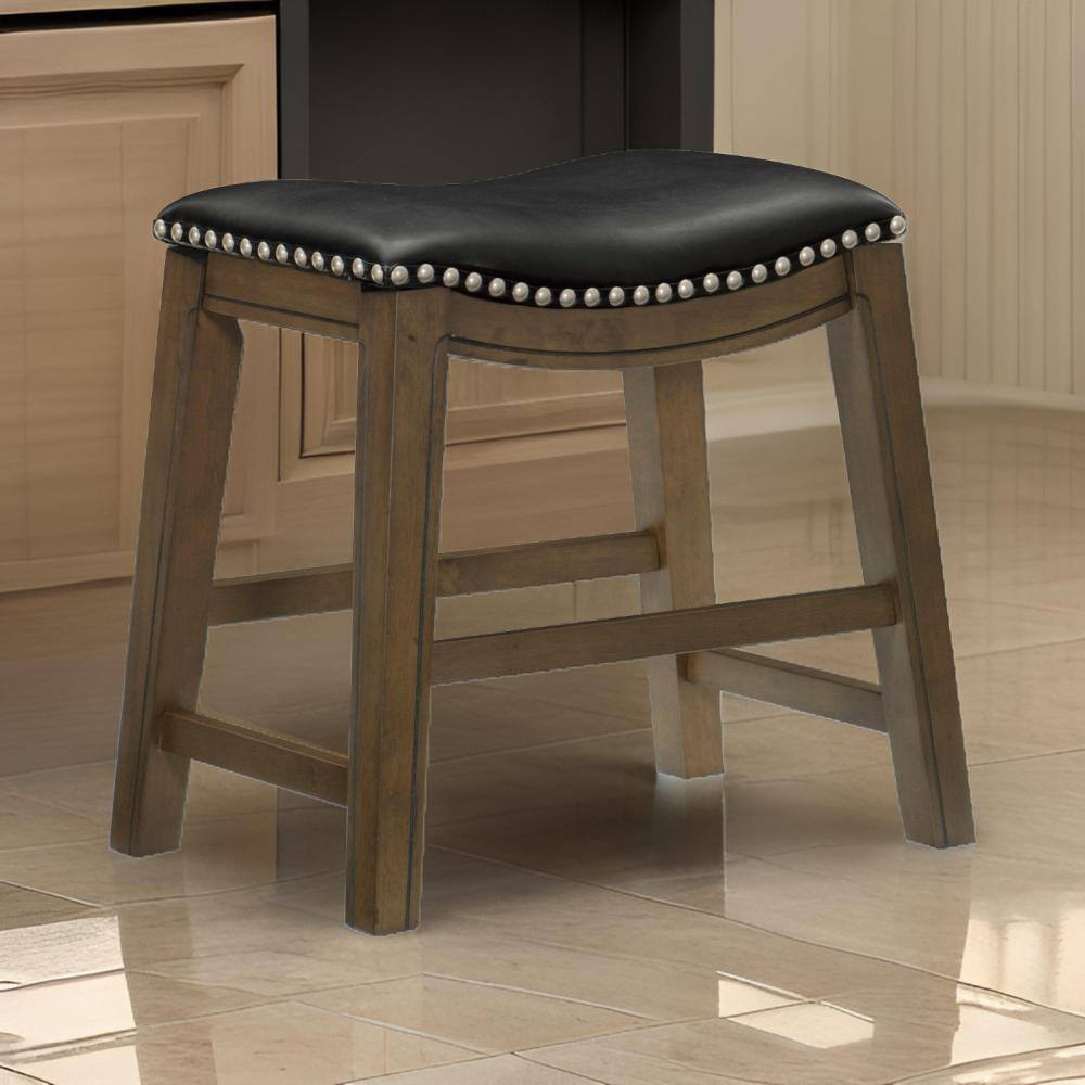 14.6in. Black and Brown Low Back Wooden Dining Stool with Faux Leather Seat price history on PriceWatchPro