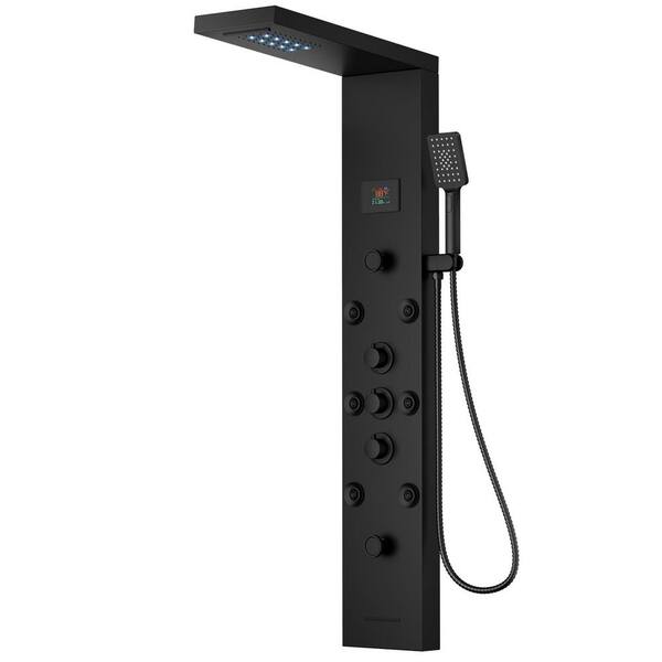 6-in-One 6-Jet Shower Panel Tower System with Rainfall Waterfall Head in Matte Black