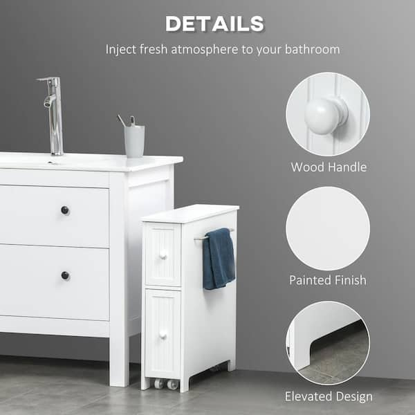 HOMCOM Bathroom Floor Organizer Free Standing Space Saving Narrow Storage  Cabinet Bath Toilet Paper Holder with Drawers White