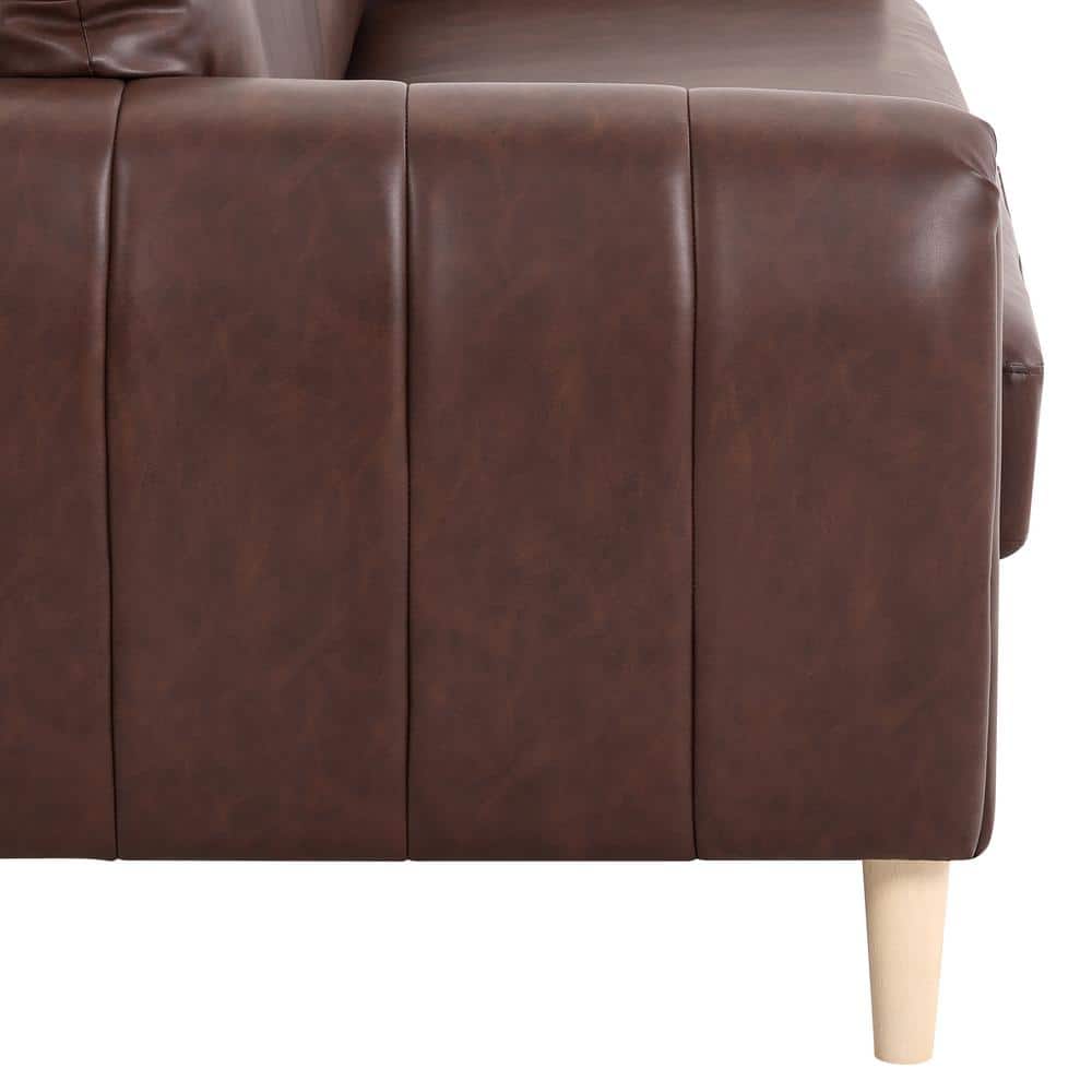Brown Faux Leather Tufted Sofa with Removable Cushions