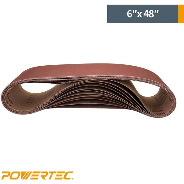 Powertec 6 x 48 in Aluminum Oxide Sanding Belt Sander 400 Grit 10 Pack Sandpaper 