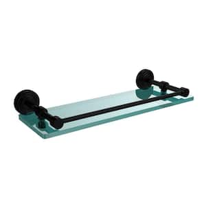 Waverly Place 16 in. L x 3 in. H x 5 in. W Clear Glass Bathroom Shelf with Gallery Rail in Matte Black