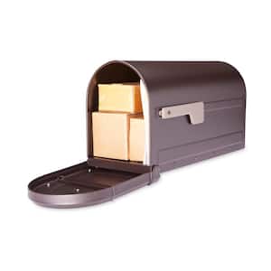 Roxbury Rubbed Bronze, Large, Steel, Post Mount Mailbox with Premium Cast Aluminum Knob and Champagne Flag