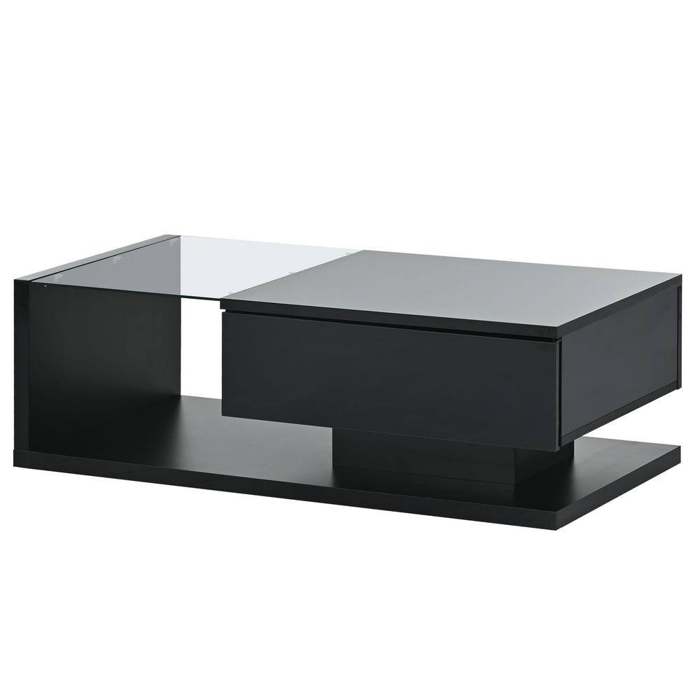 Polibi 39.30 in. Black Rectangle Particle Board Top Coffee Table with ...