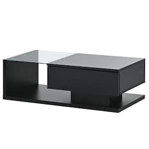 39.30 in. Black Rectangle Particle Board Top Coffee Table with Tempered Glass
