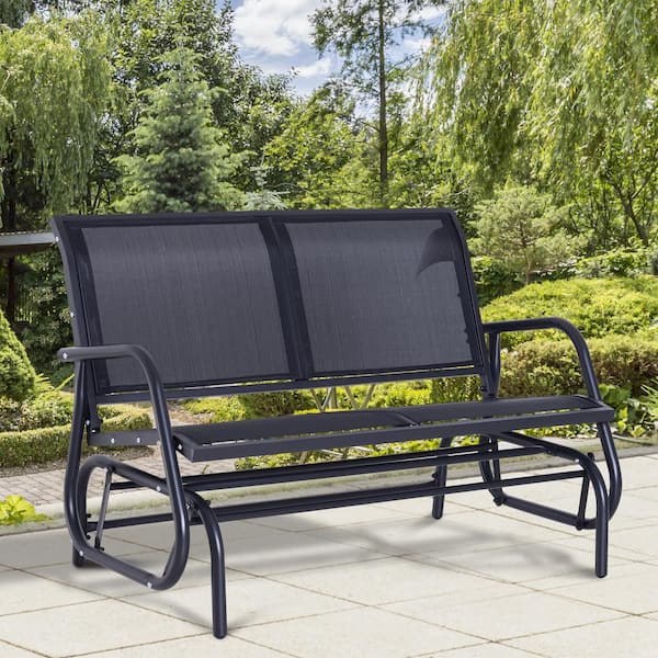 31.5 in. 2-Person Black Metal Outdoor Glider