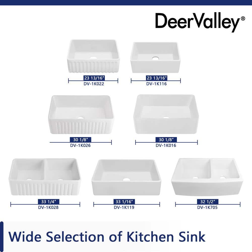 DeerValley 33" White Fireclay Double Bowl Farmhouse Sink