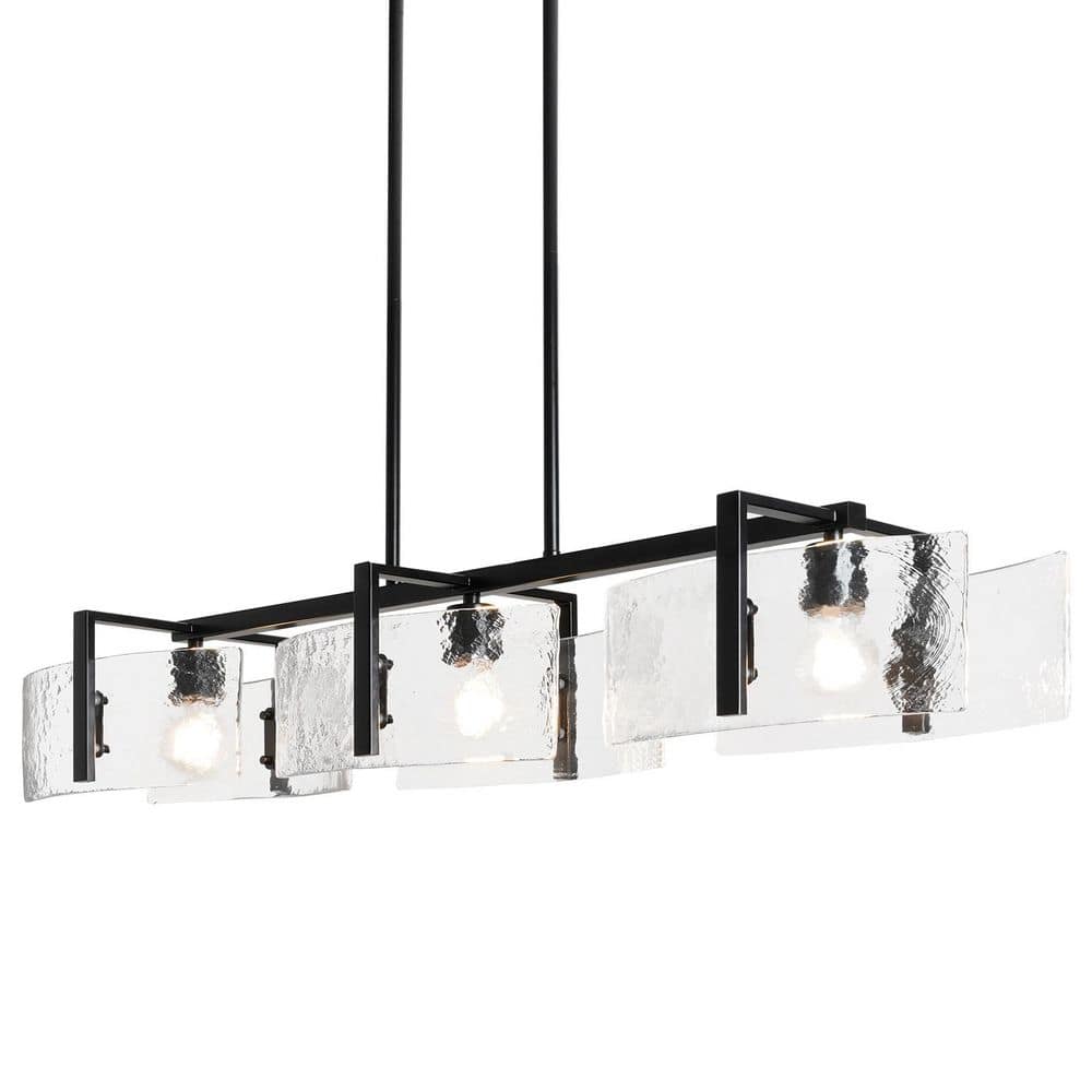 3-Light Black Pendant Light with Hammered Cup, Linear Rectangular Chandelier for Kitchen Island, E26 Bulb price history on PriceWatchPro