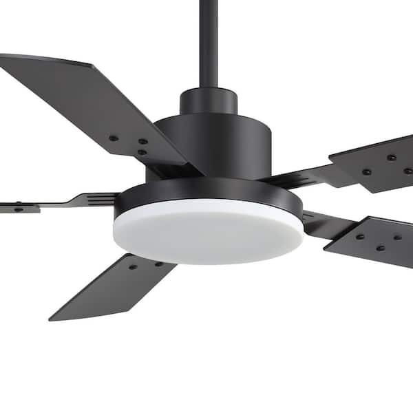 Vladimir 48 in. Standard Black Covered Outdoor Ceiling Fan w/ LED Light, Downrod, Black/Brown Blade and Remote Included