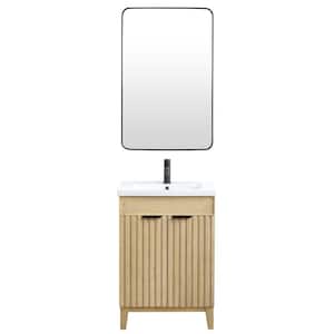 Palos 24 in.W x 18.1 in.D x 34.8 in.H Single Sink Bath Vanity in Natural Brown with White Ceramic Basin Top and Mirror